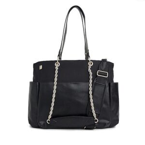 BEIS Black Diaper Bag Travel Tote Silver Chain Strap Large Multi Pocket